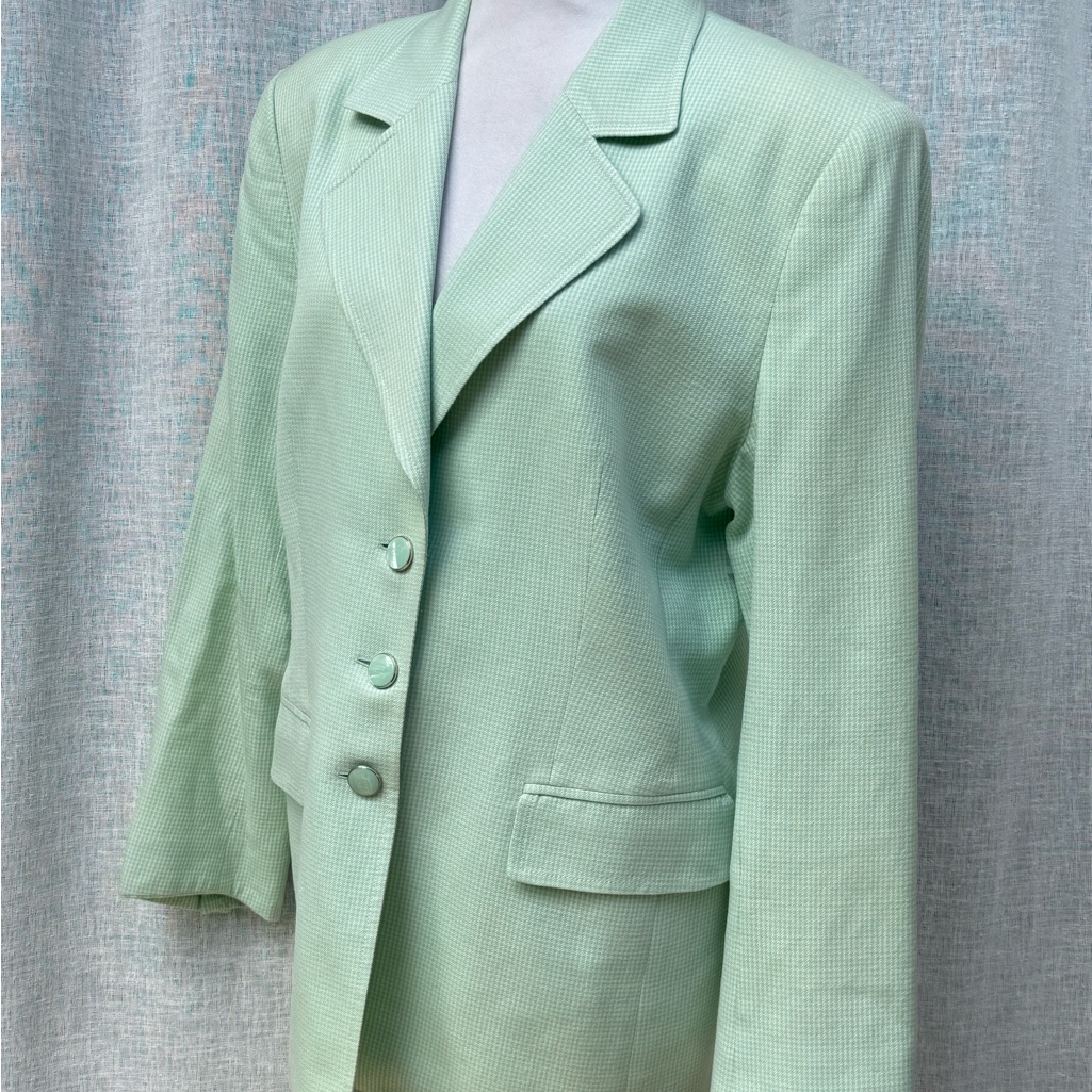 Escada Mint Green White Mini Houndstooth Blazer